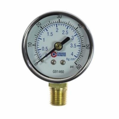 Coilhose® GB1460 Analog Dry Round Pressure Gauge, 0 to 60 psi Pressure, 1/4 in NPT Connection, 2 in Dia Dial, +/- 3-2-3 % Accuracy